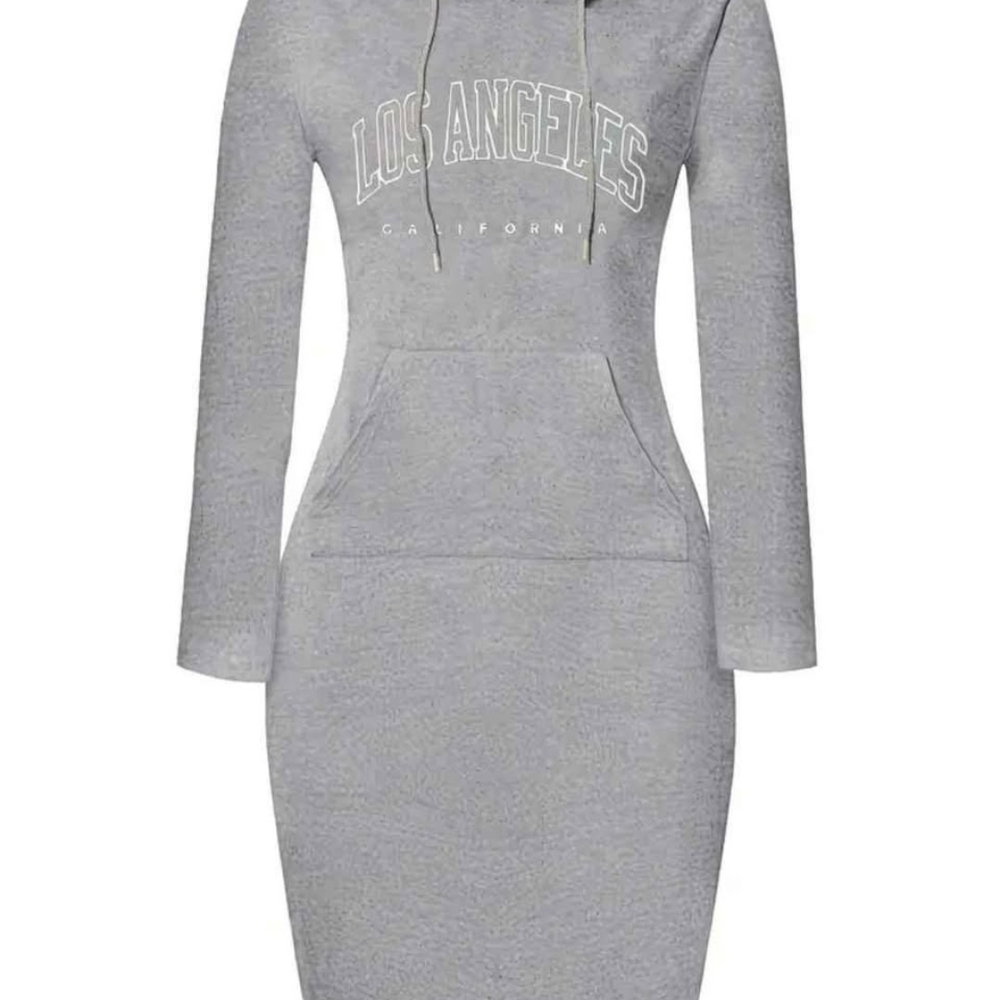 Los Angeles California Print Gray Cotton Hooded Dress With Pocket Size M
